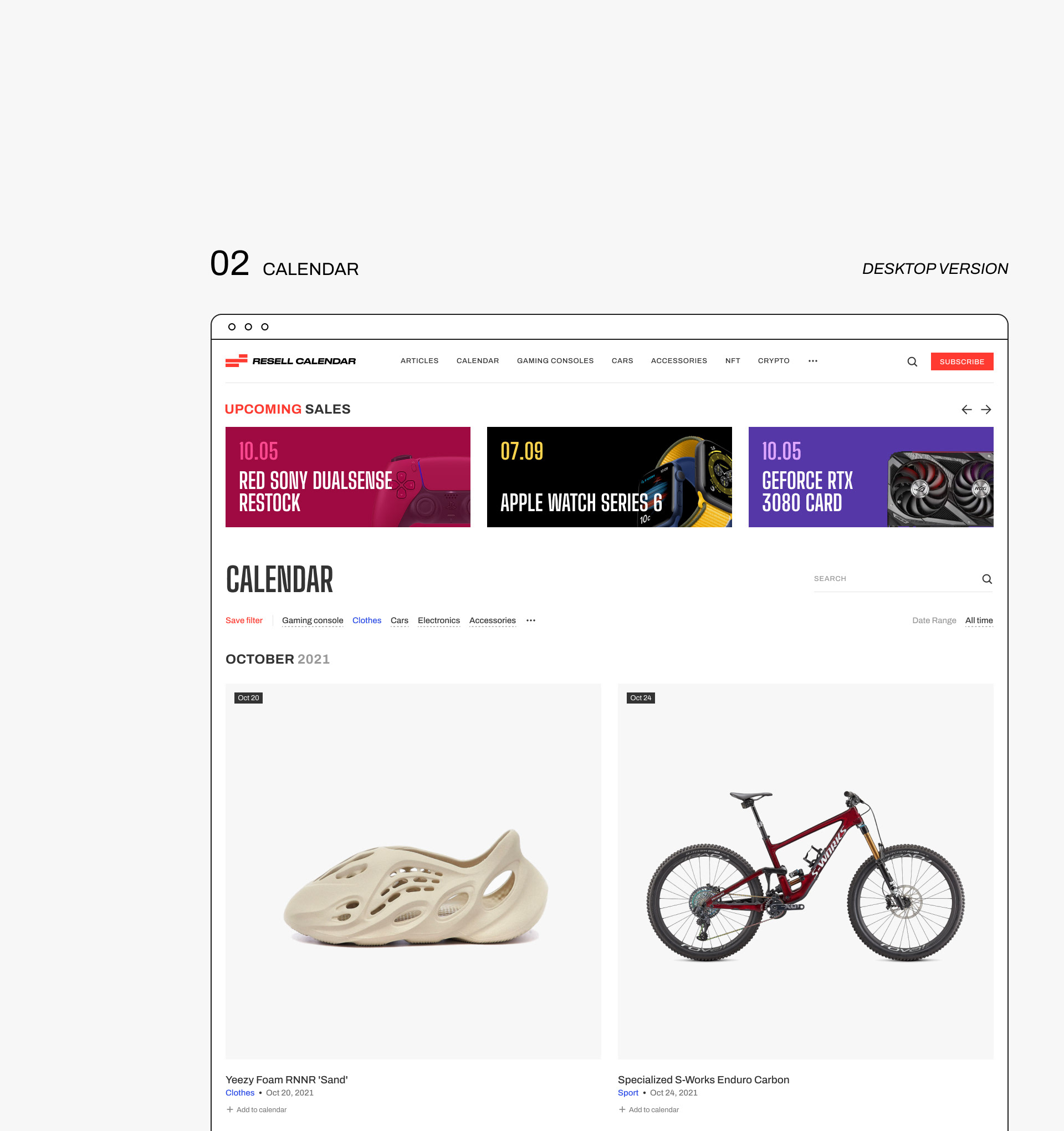 Resell Calendar Website Design on Behance