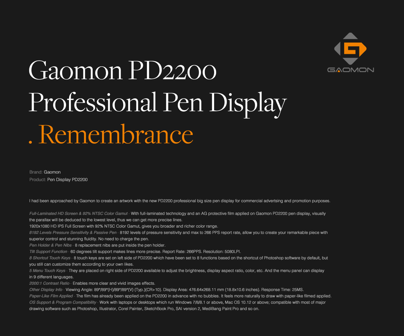 Gaomon PD2200 Pen Display Advertising • Remembrance on Behance