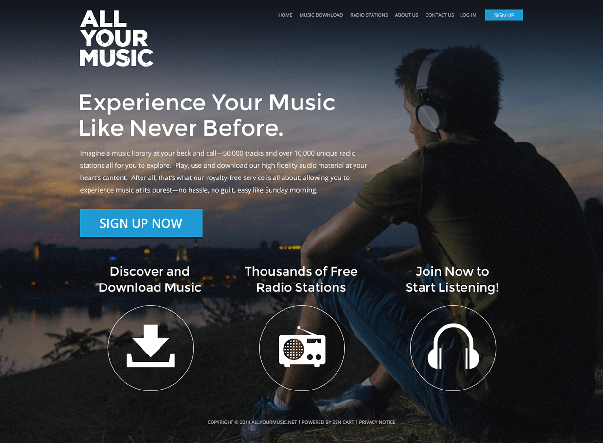 Online Music site Landing Page Behance