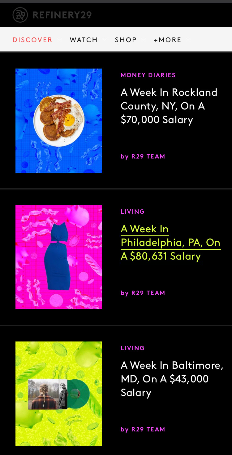 R29 Money Diaries rebrand on Behance