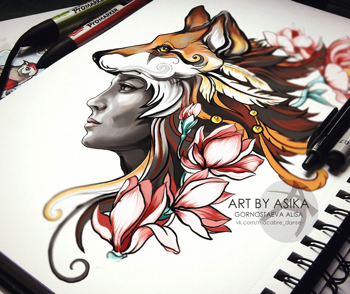 Foxy (Girl). Tattoo Sketch, Tattoo Flash, Neotrad. On Behance 1007_x_1200_jpg