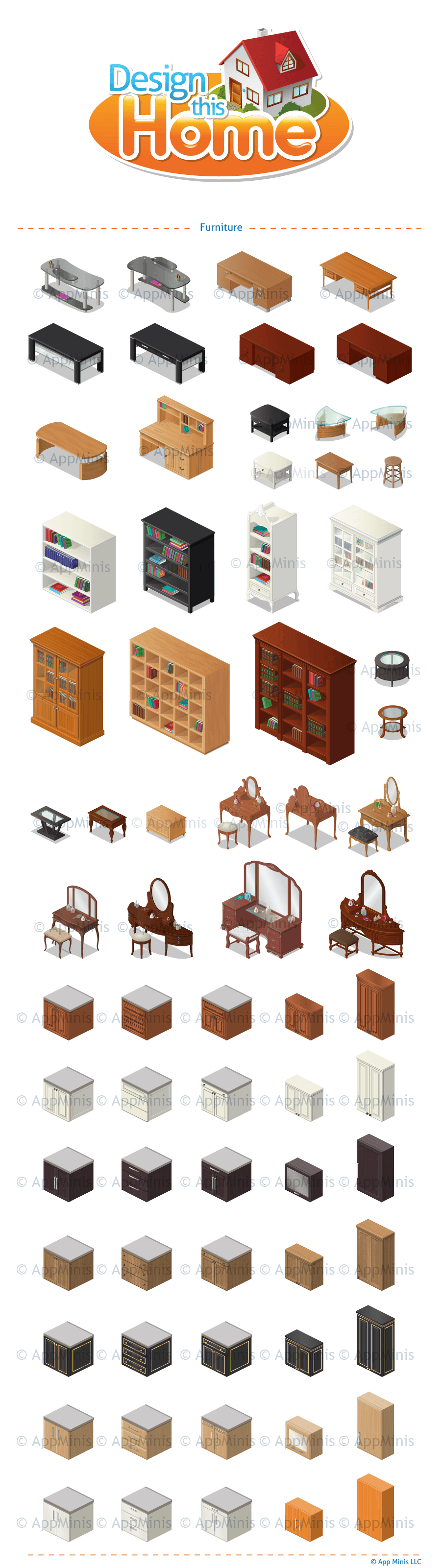 Isometric Game Art for IOS Freemium Home Design Game on