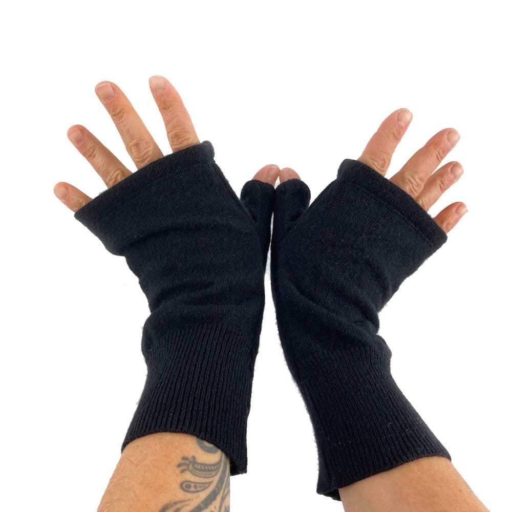 Upcycled Black Cashmere Fingerless Gloves Hand Made Upcycled