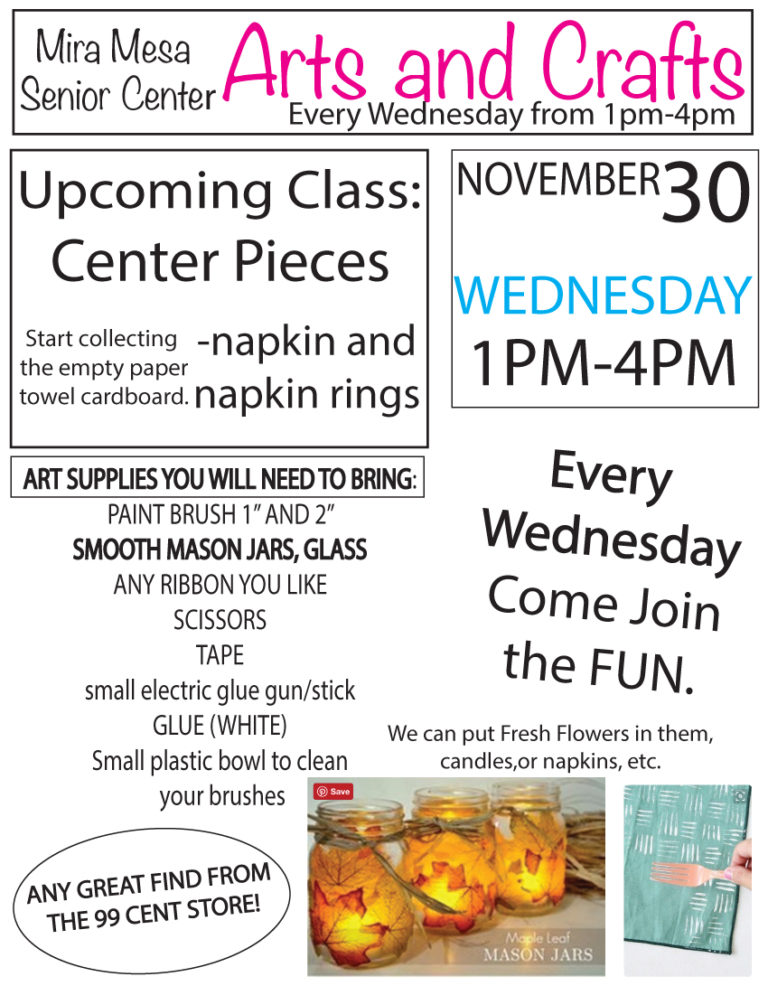 New Arts and Crafts Class Coming! Mira Mesa Center