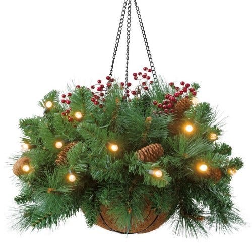 Outdoor Christmas Hanging Baskets with pre lit lights by Beth Medium