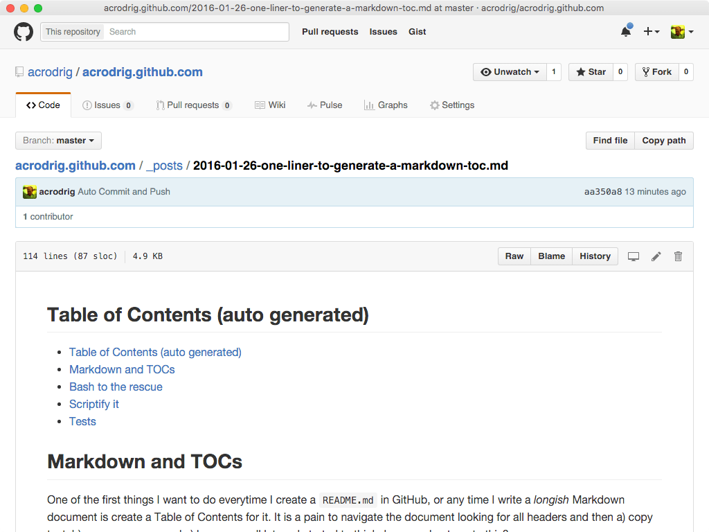 One liner to generate a Markdown TOC by Andres Rodriguez Medium
