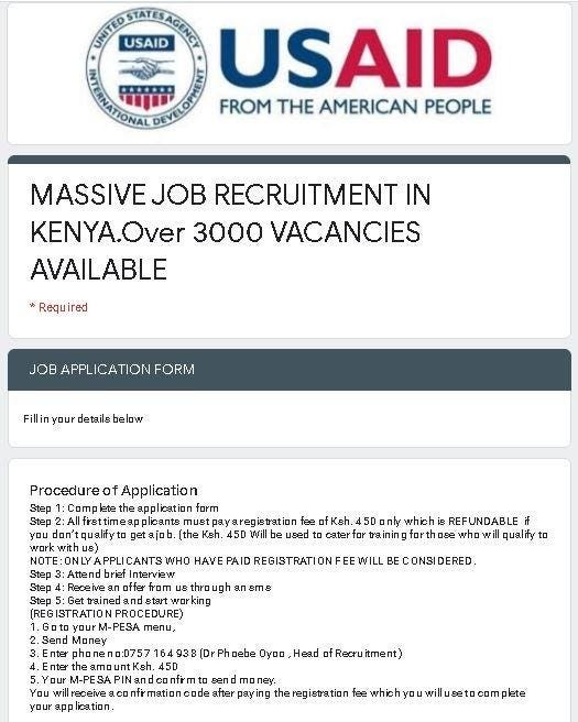 HOAX This article advertising volunteer jobs at USAID Kenya is not