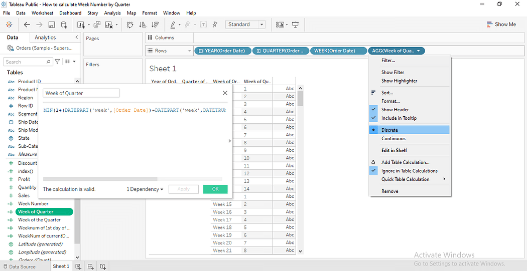 How to Calculate Week Numbers For Each Quarter in Tableau CNDRO site