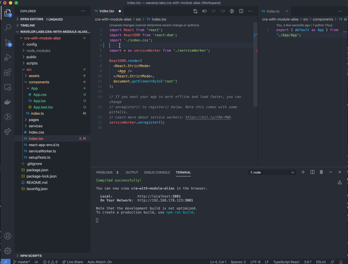 Create React App import modules using aliases with