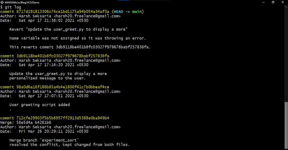 Git Rollback. Learn how to rollback to a commit… by Harsh Seksaria