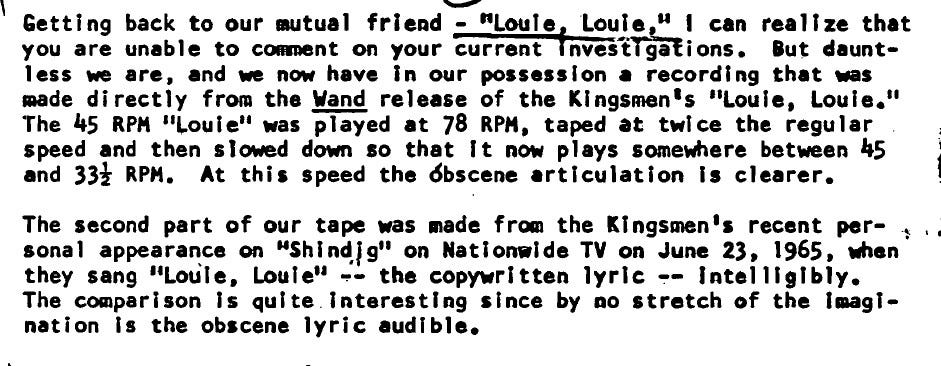 The FBI vs. “Louie Louie” How can we stamp out this menace?? by Dale