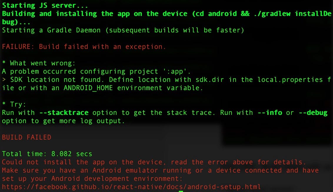 React Native — SDK location not found. Define location with sdk.dir in