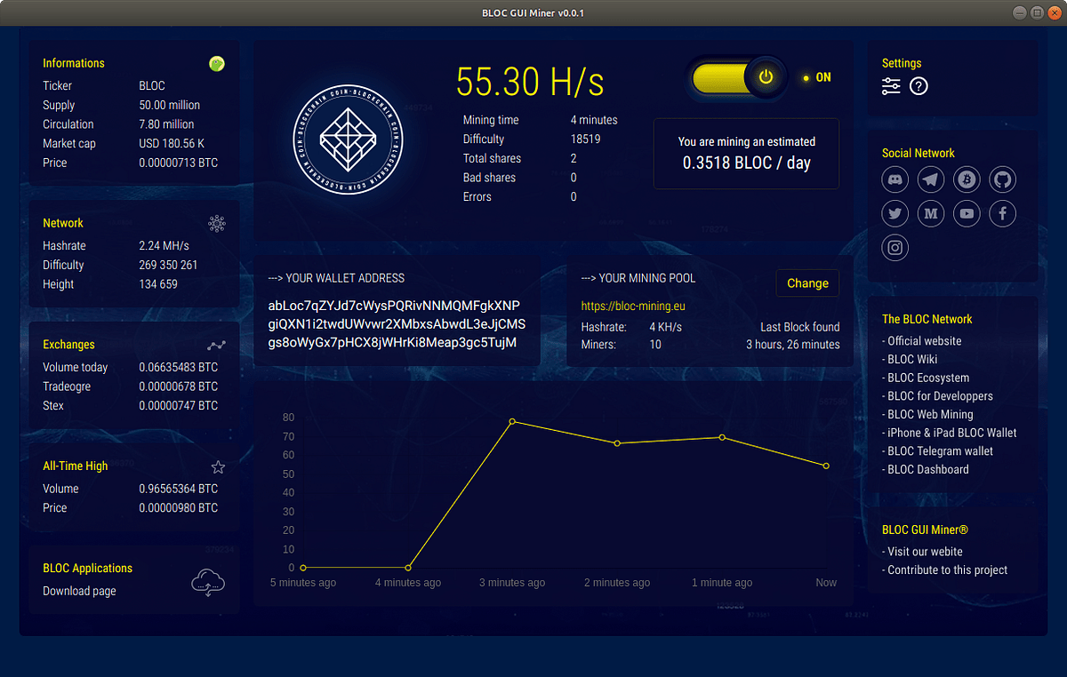BLOC GUI Miner v0.0.2 is out. BLOC GUI Miner is a