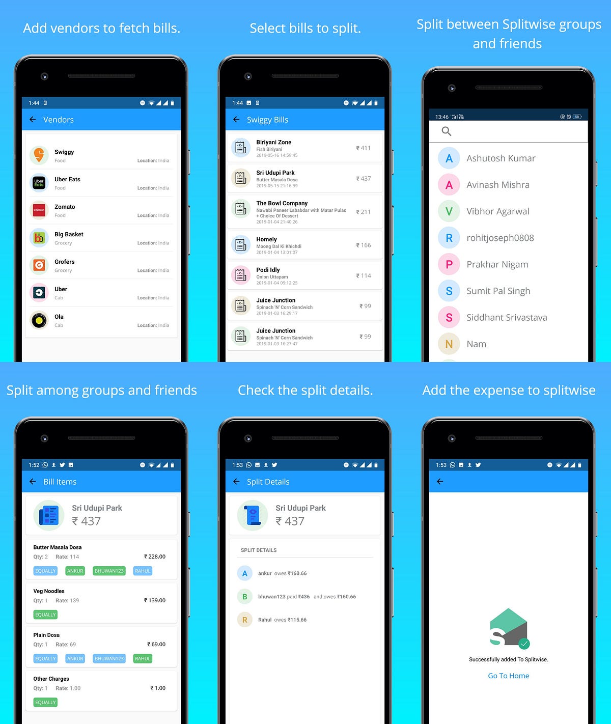 Splitting online bills with ease. Split daily food