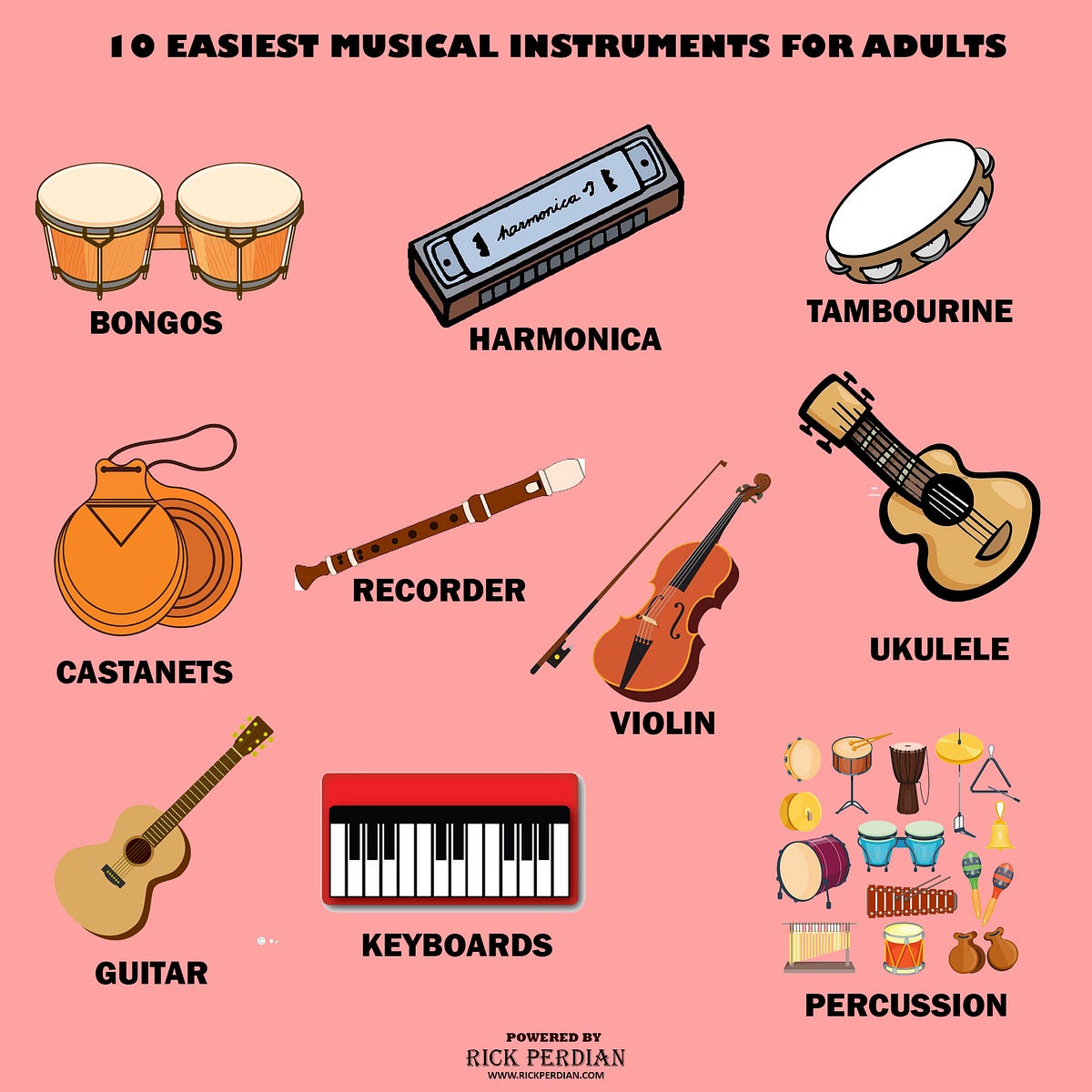 10 Easiest Musical Instruments to learn for adults by Travel and