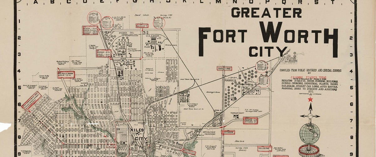 Greater Fort Worth City, 1919. This pocket map of Fort Worth… by