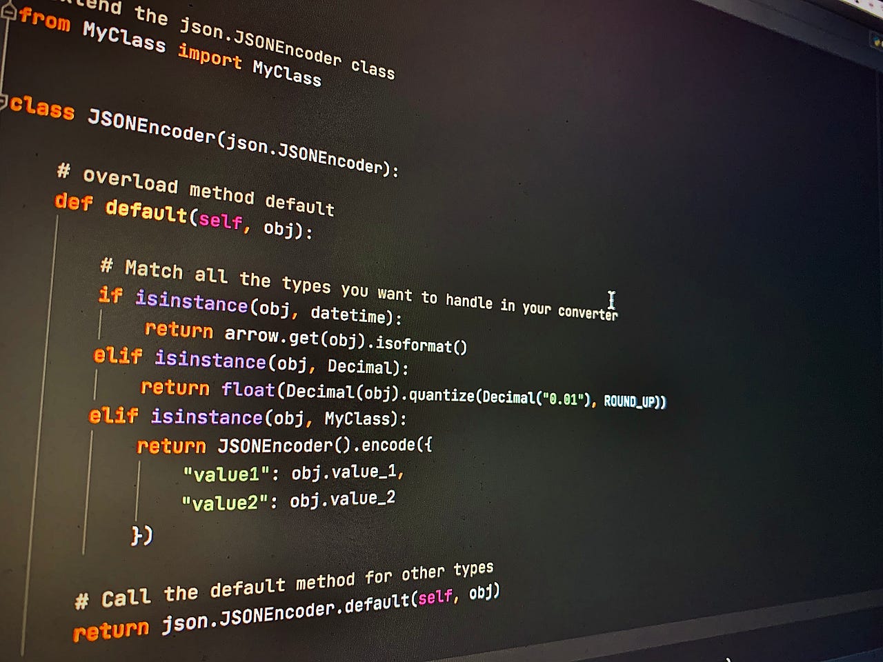 Custom JSON Encoder with python. The json package can encode python
