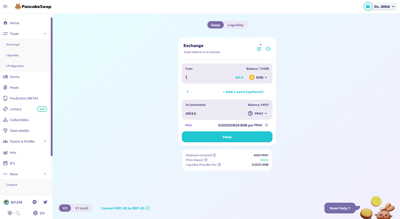 PPAY is live on Binance Smart Chain and trades on PancakeSwap. ETH BSC Bridge is powered by
