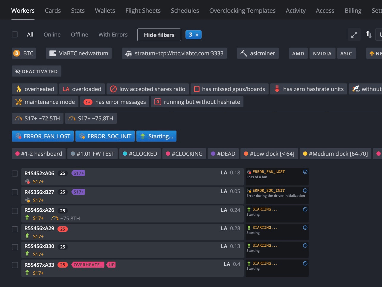 Advanced ASIC Statuses watch your devices with ease by Hive OS