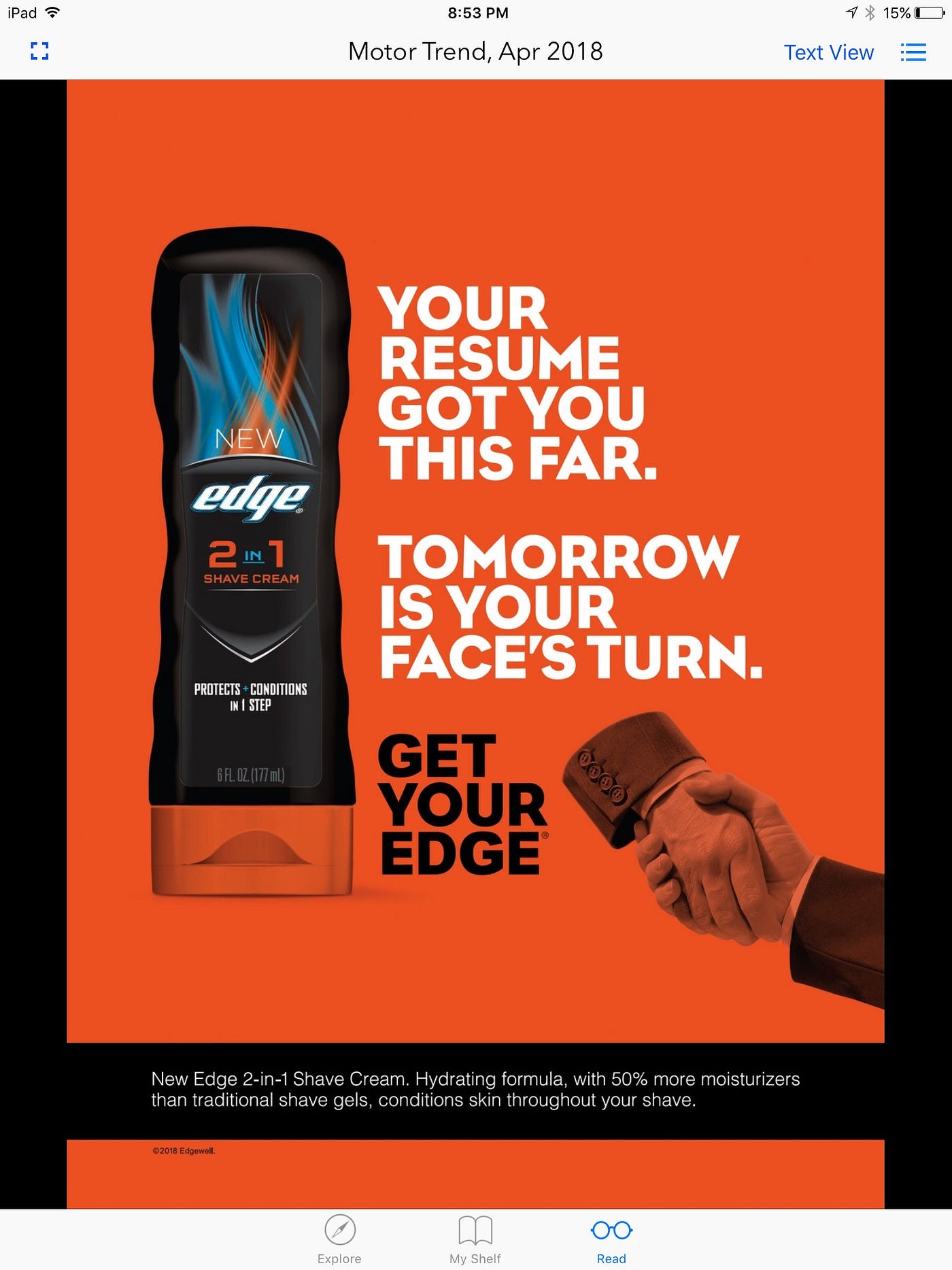 Edge 2in1 Shave Cream. This ad for 2in1 Edge Shave Cream… by