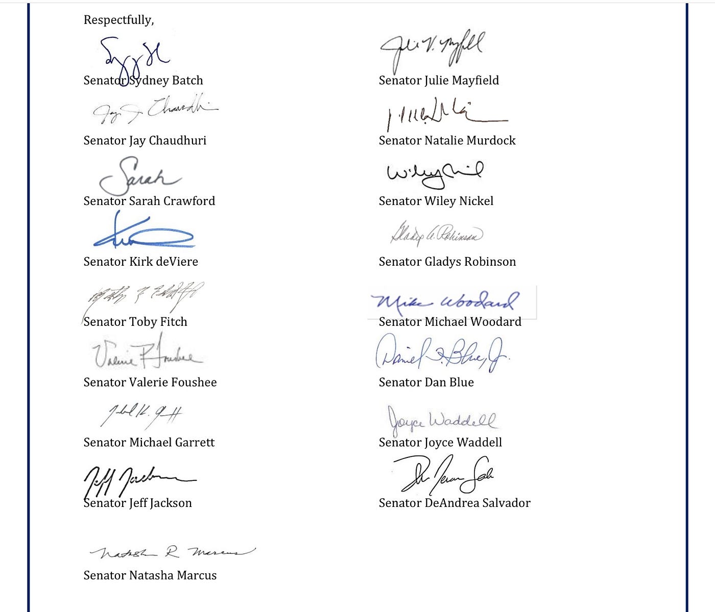 An Open Letter to North Carolina’s Congressional Delegation Protect US