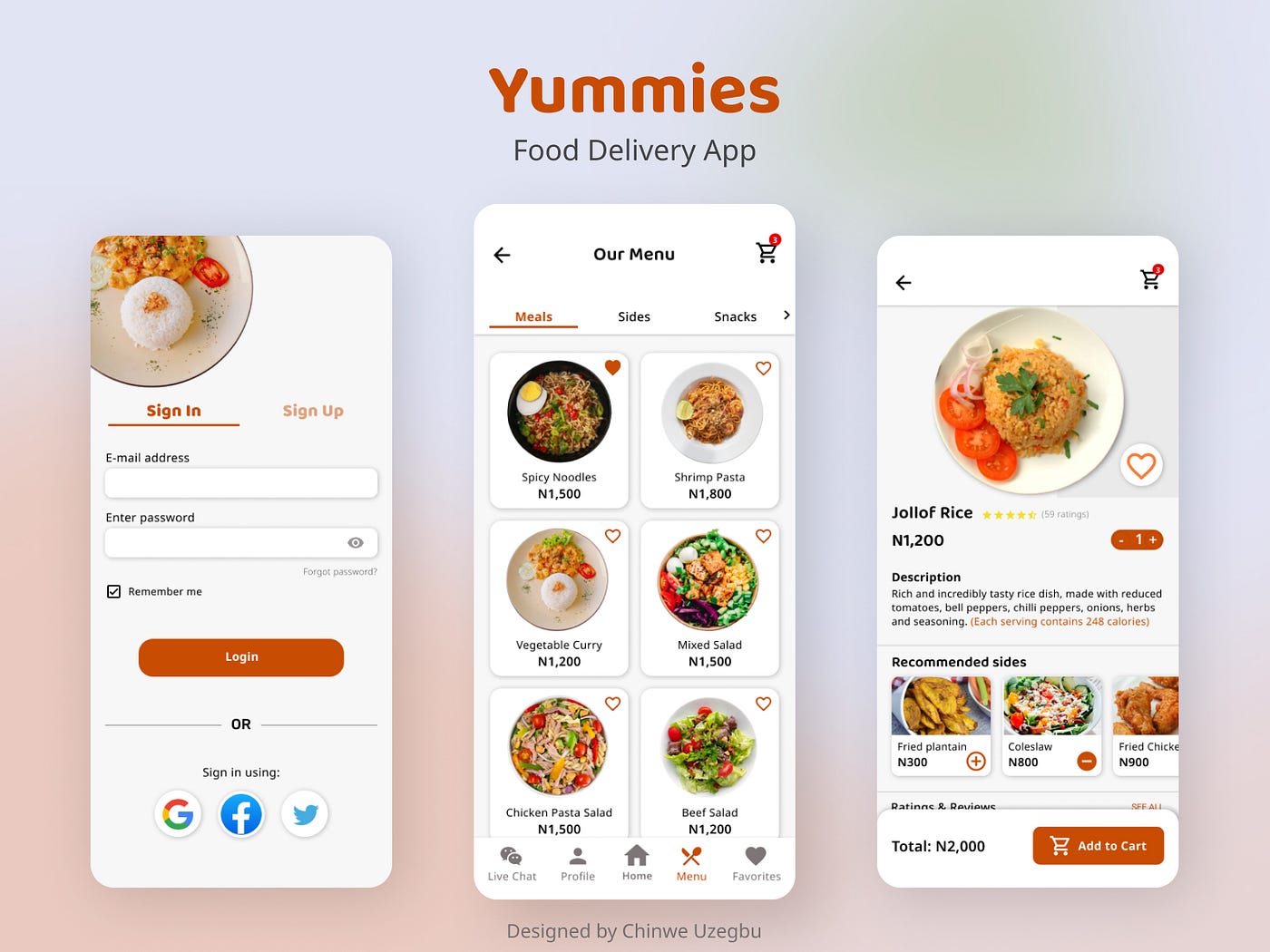 Case study Food delivery app design by Chinwe Uzegbu Bootcamp