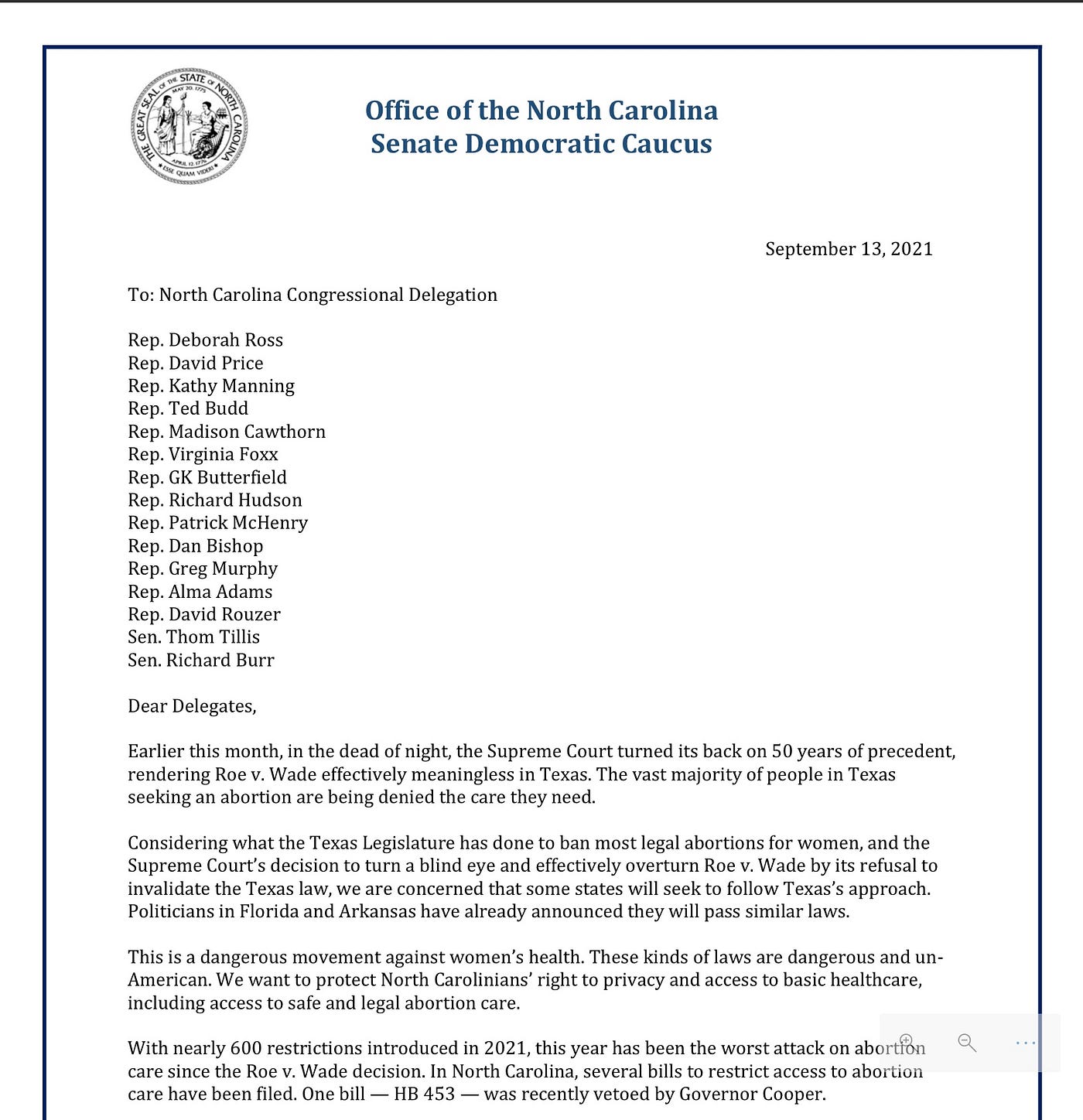 An Open Letter to North Carolina’s Congressional Delegation Protect US