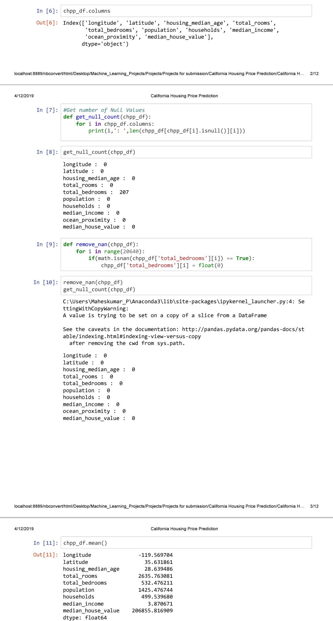 Machine Learning Techniques. California Housing Price Prediction by