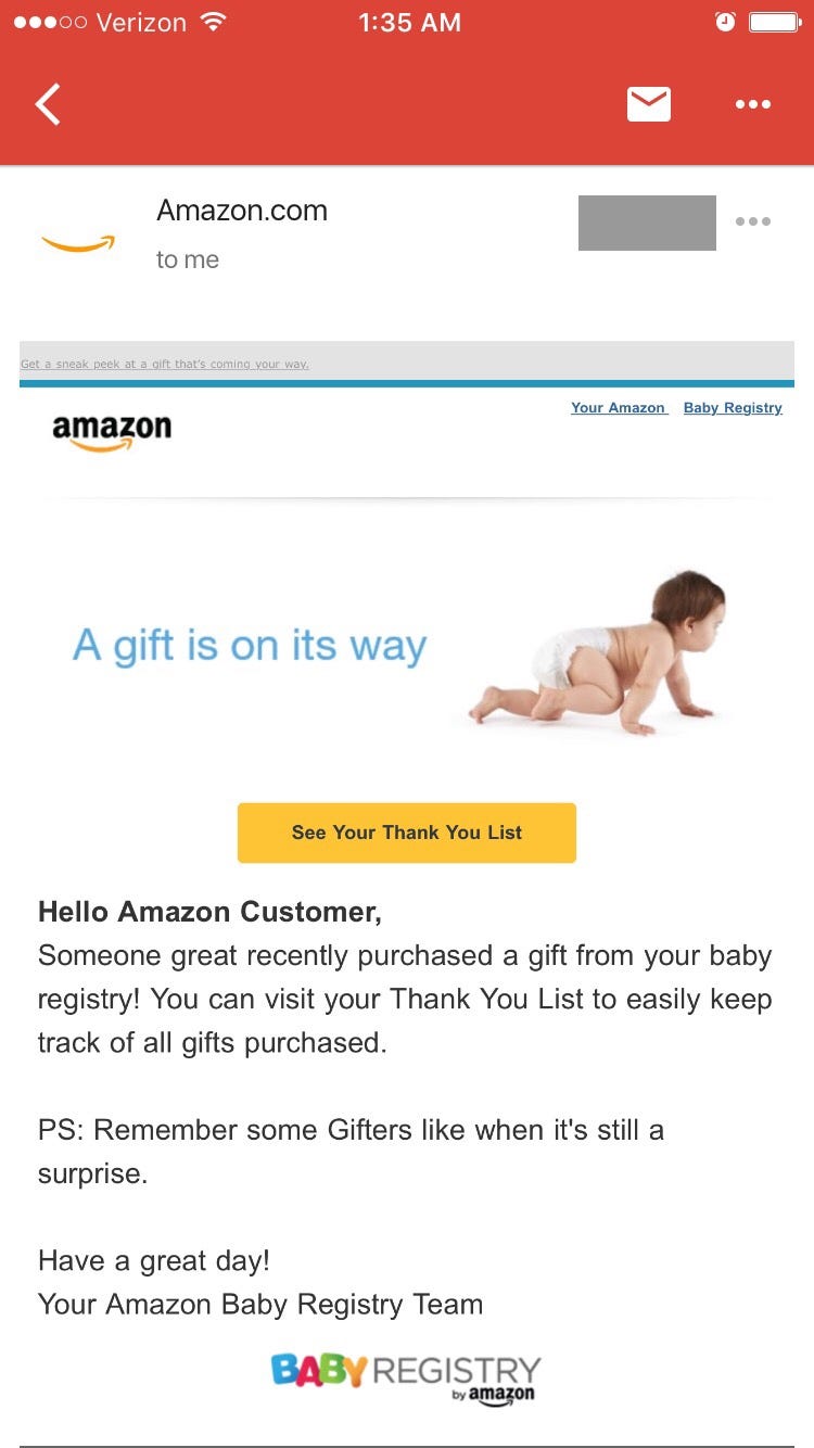 After our Miscarriage, Amazon Emailed About their Baby Gift Registry
