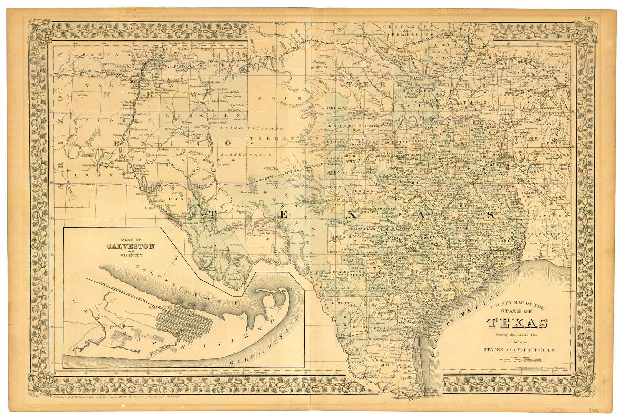 1873 Map Of Texas County Map of the State of Texas, 1873 by Texas General Land Office