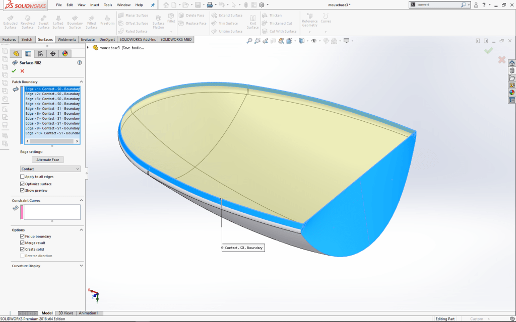 Creating a Solid body with surfaces in SOLIDWORKS by N C CADCAM