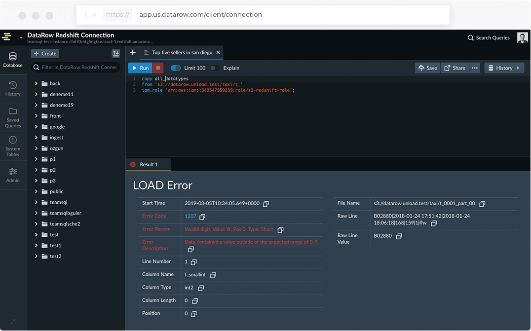 How can I troubleshoot a failed Amazon Redshift data load? The right