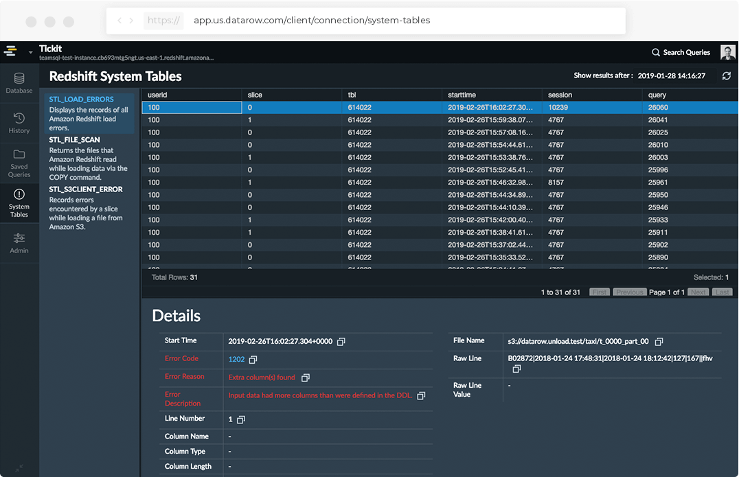 How can I troubleshoot a failed Amazon Redshift data load? The right