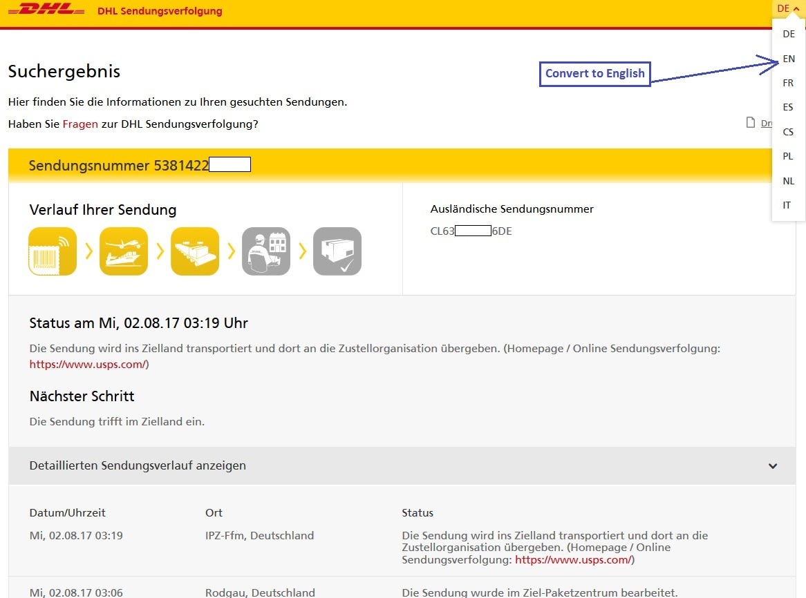How to convert a German DHL Tracking No. to USPS Adam J Thaler Medium