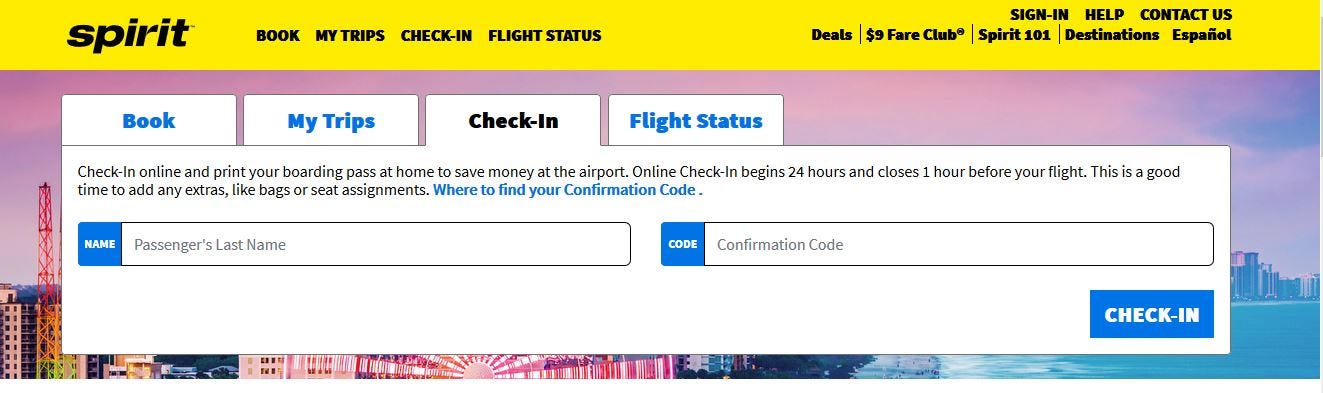 How do I checkin & get my boarding pass on Spirit Airlines?