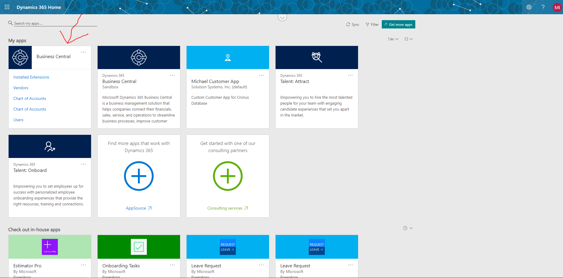 What to do if your Business Central icon is missing on the Dynamics 365