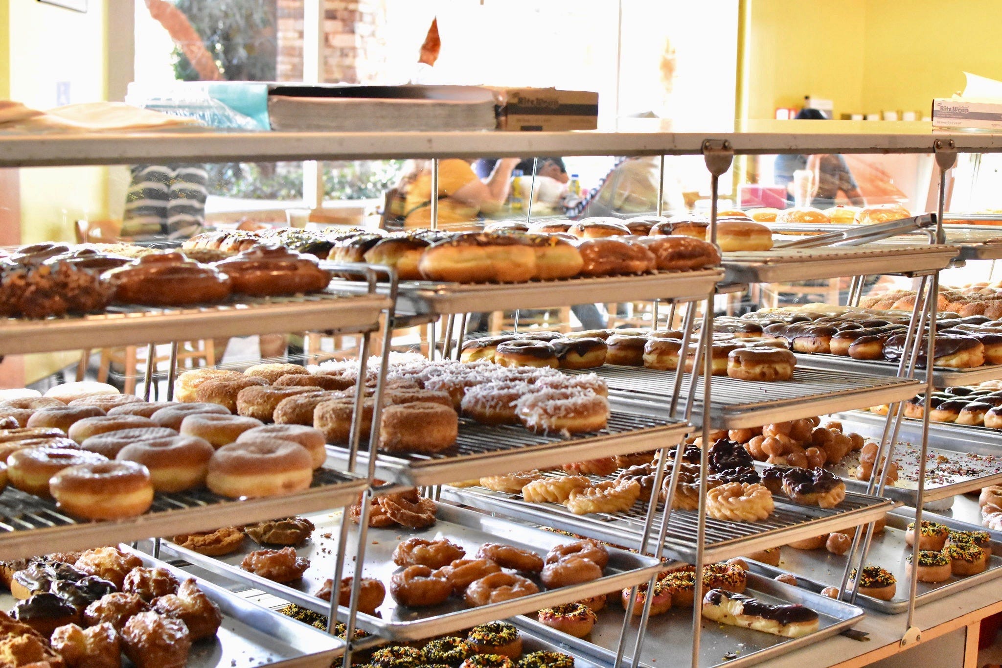 My Home is a Corner Donut Shop. Standing on a storage bin, trying to