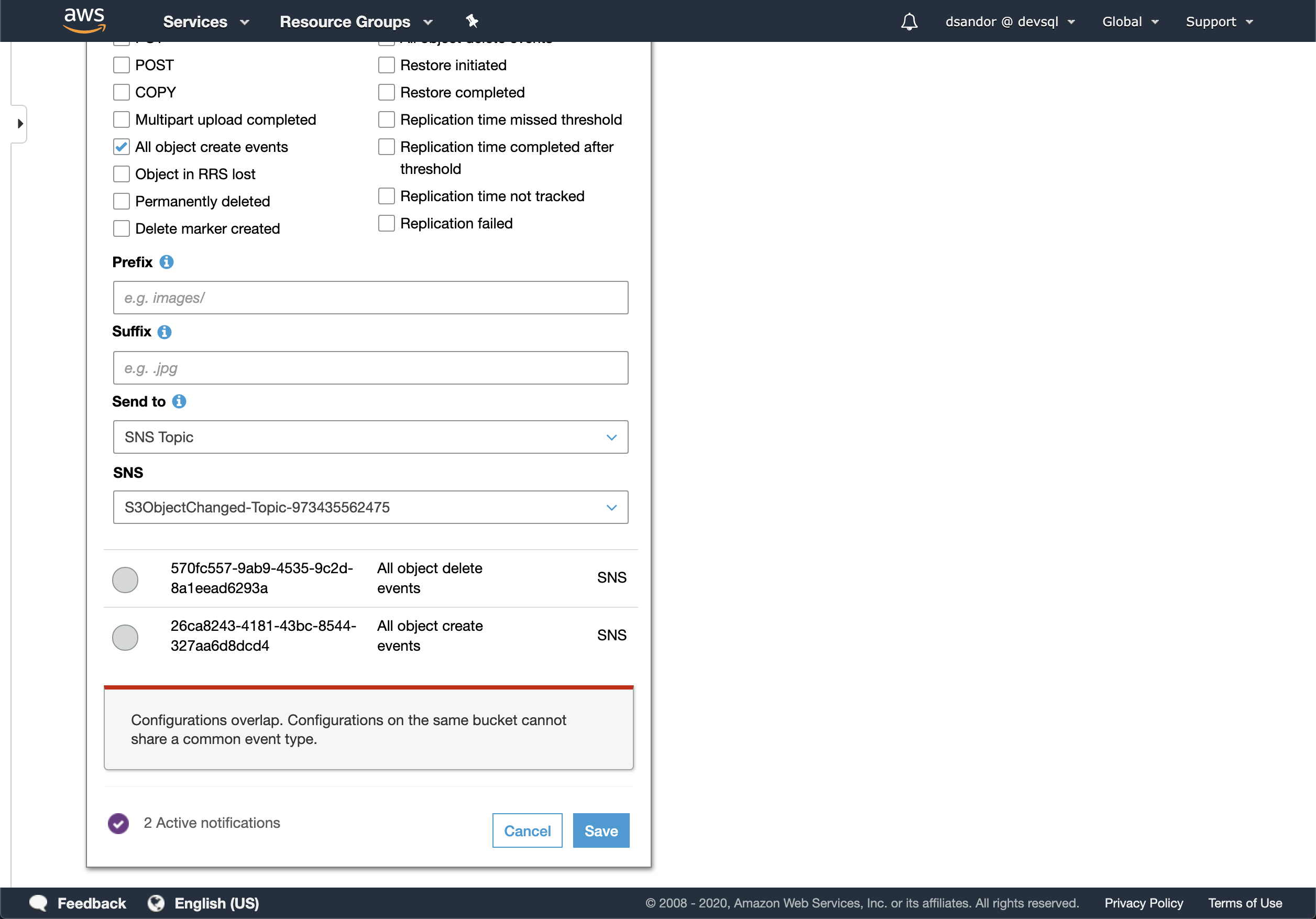 Configure S3 to send change notification events to SNS and consume with