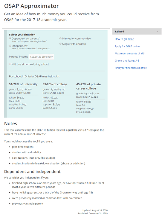 OSAP A new financial aid calculator by Michael Fagan Ontario