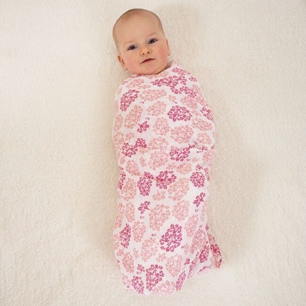 Muslin Wrap — Pink Leaves. Stretch Cotton Muslin Wrap/Swaddle —… by