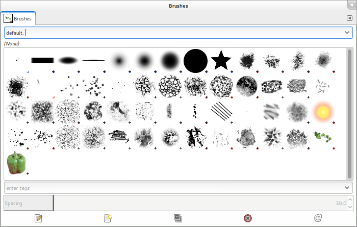 Gimp 2.9 Set Brushes. How to organize the new set by Americo