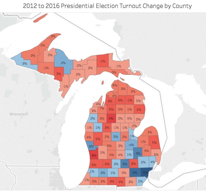 2016 Michigan Political Map The Impact of Voter Turnout 2016 Presidential Election Results by