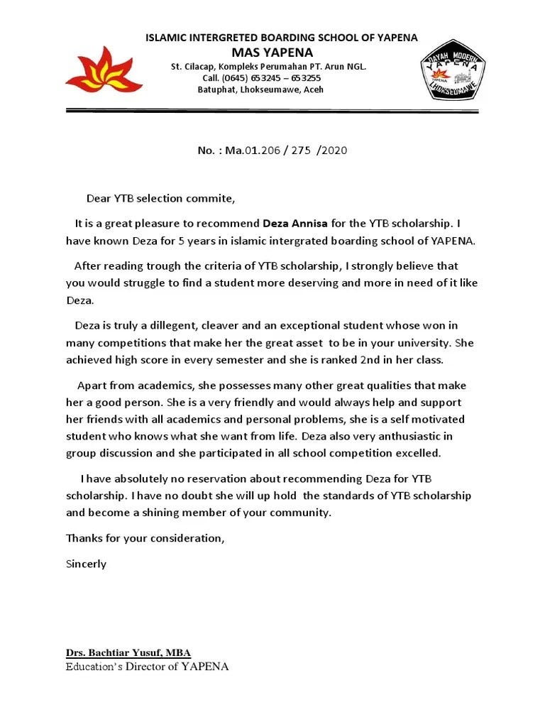 Letter Of Recommendation For Student Scholarship | by Ferdianurr 