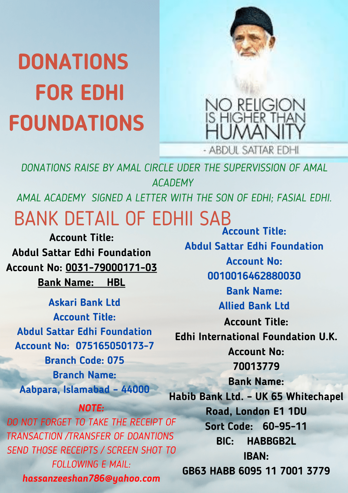 Donations for Edhi Foundation. Fundraising for Edhi Foundation by Zeeshan Hassan Saeed Medium