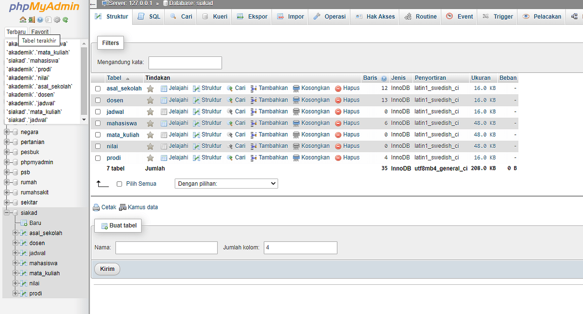 Cara Membuat Database Siakad di xampp mengunakan SQL beserta Relasi