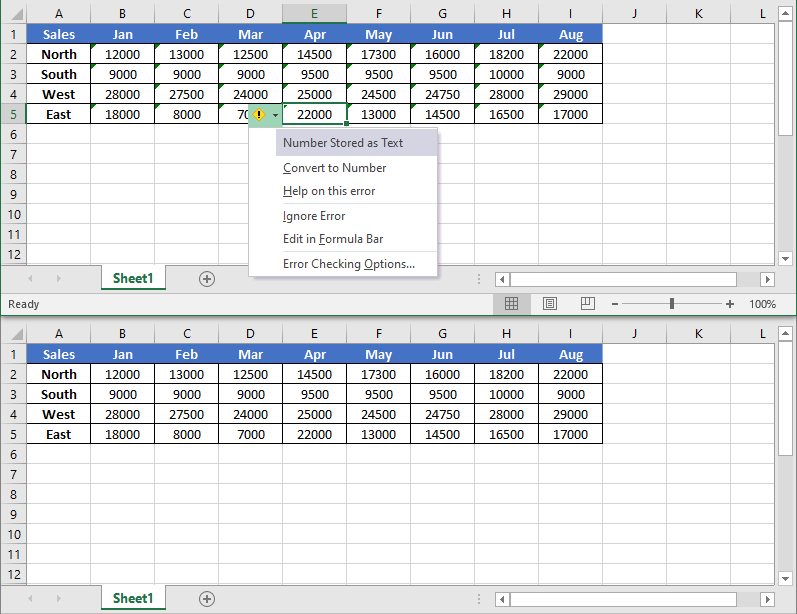 Convert Excel Cell Values from Text to Number or from Number