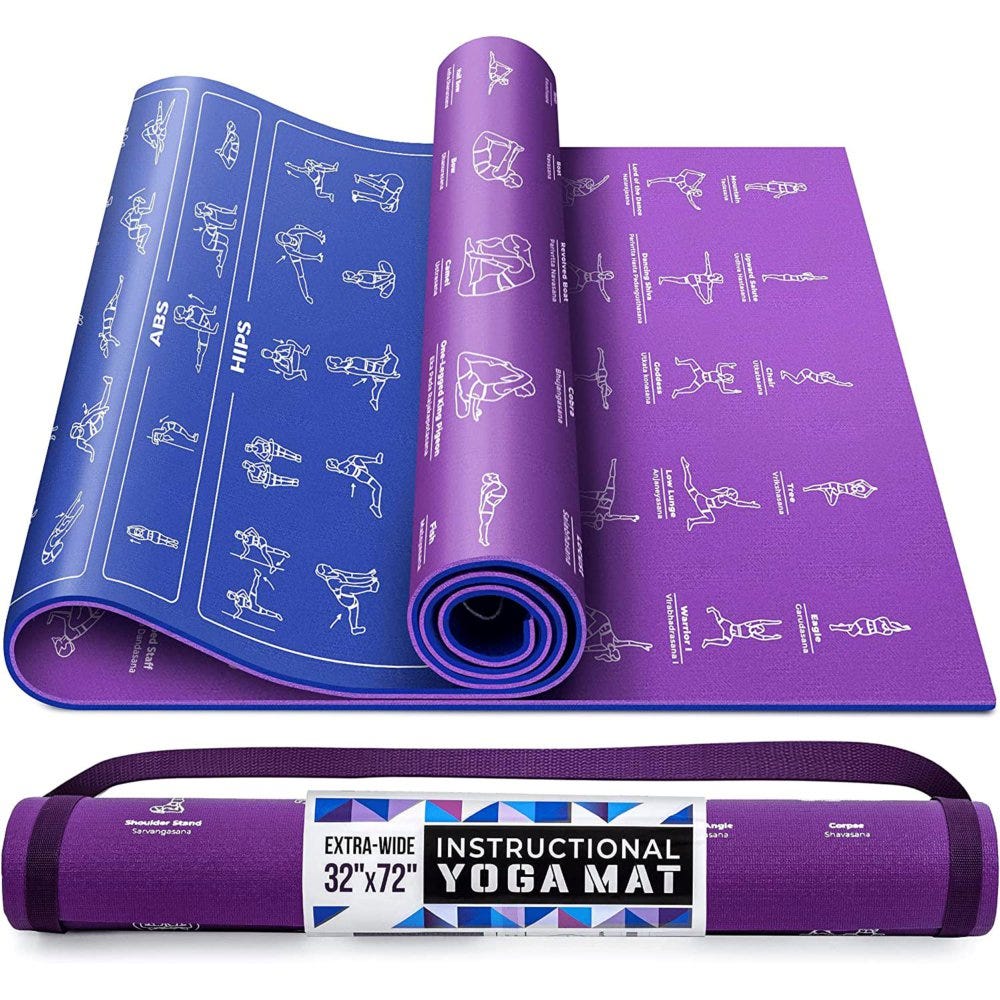 75 Illustrated Yoga Poses & 75 Stretches Printed on NonSlip 1/4' Extra