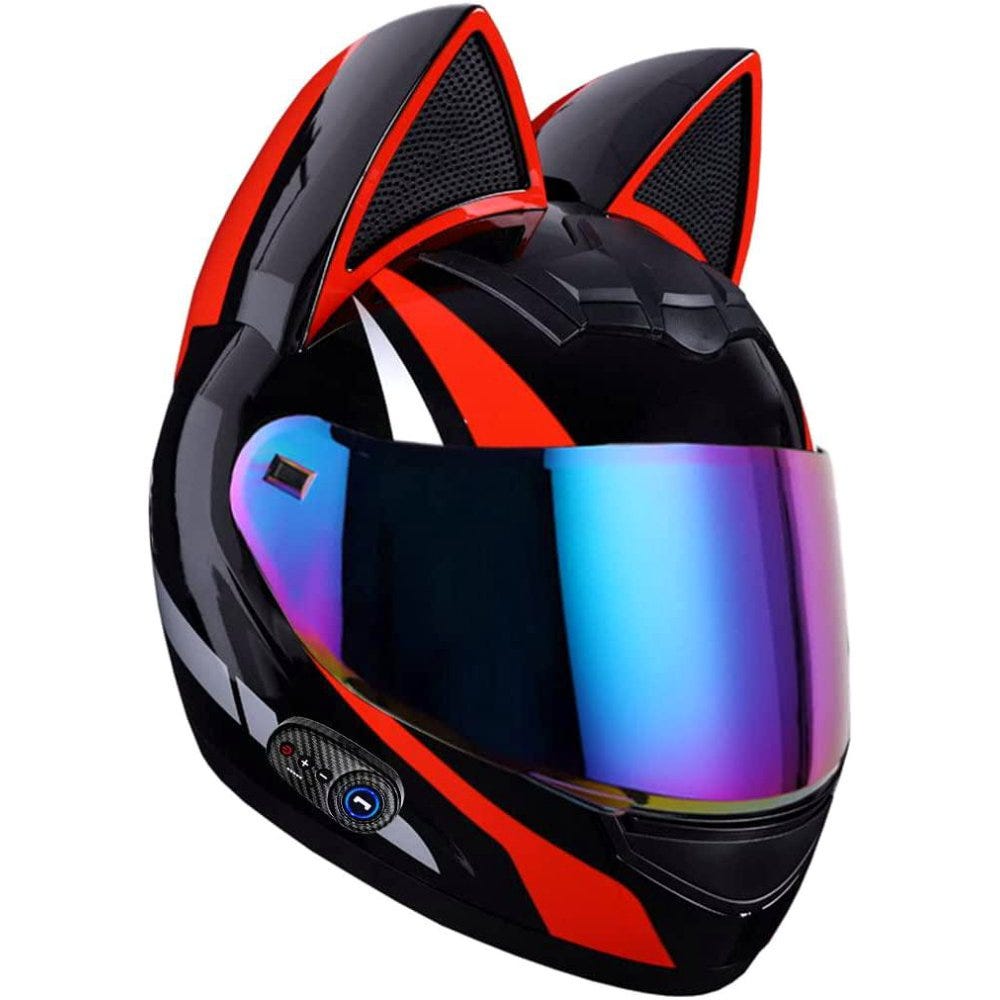 Bluetooth Cat Ear Motorcycle Helmet Full Face DOT Certified Modular