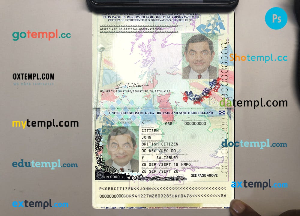 United Kingdom of Great Britain and Northern Ireland passport template