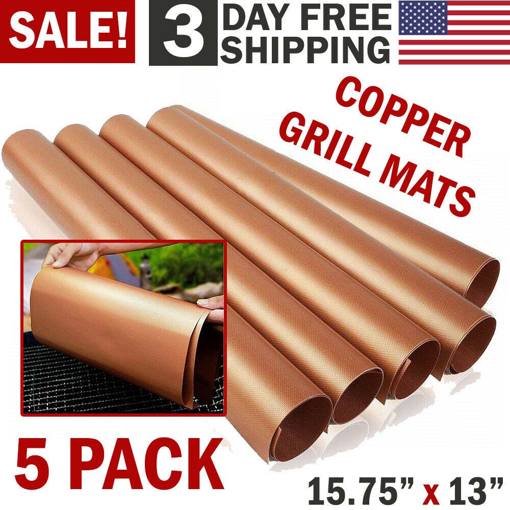 Copper Grill Mats Made In USA. 5pc Copper Grill Mats Baking NonStick